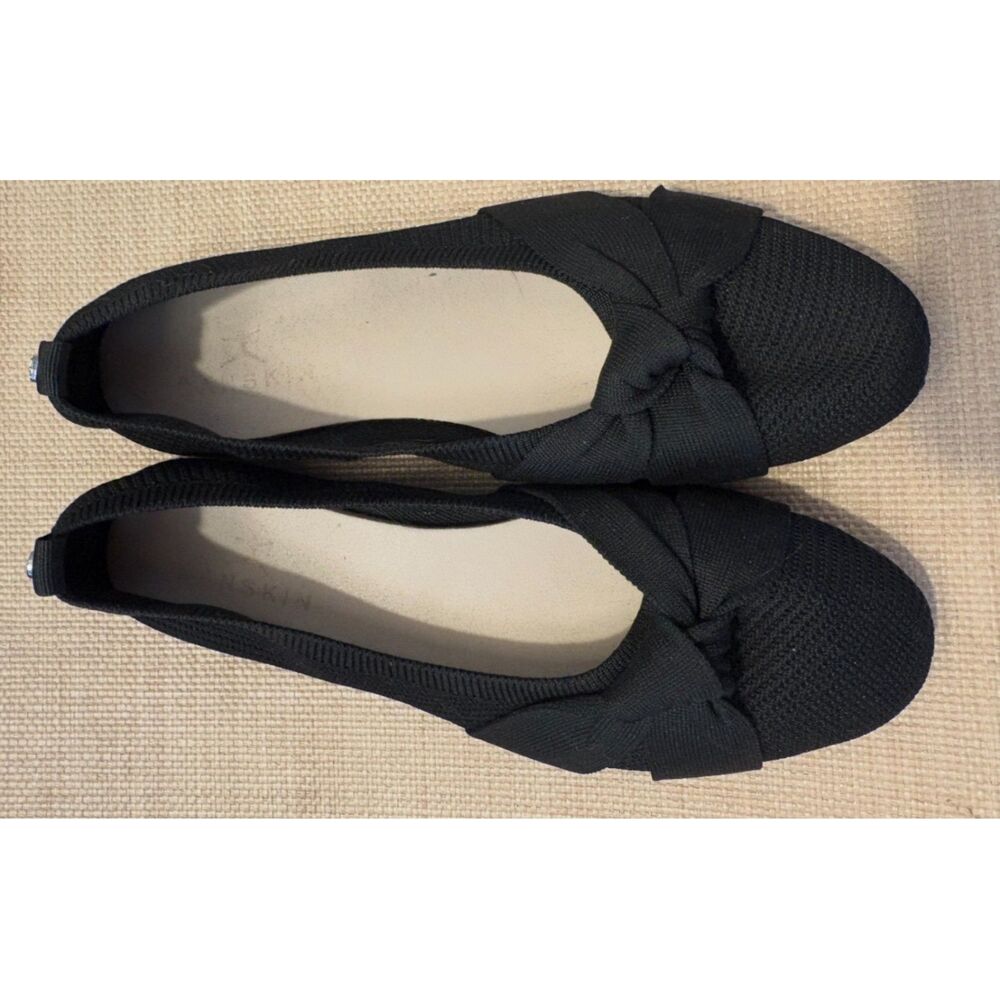 Danskin Black Knit Ballet Flats Bow Slip On Comfort Shoes Women's Size 7.5